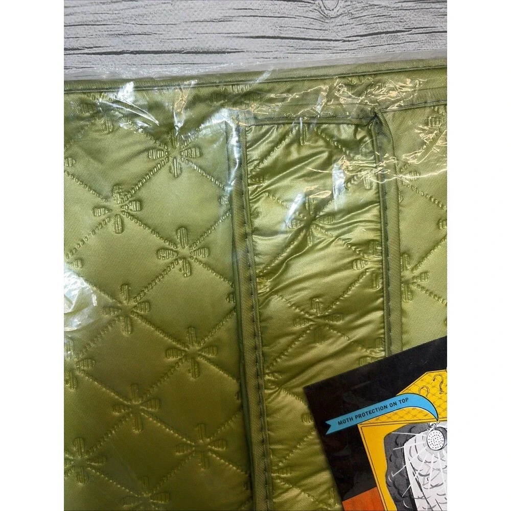 Vtg 1970s NIP Jumbo Dress Quilted Hanging Garment Bag Green Moth Protector